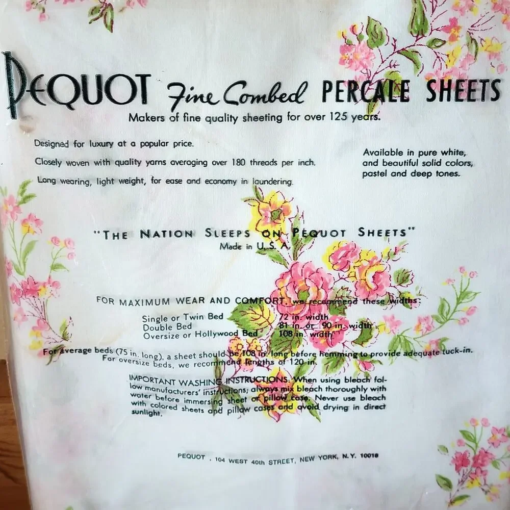 FLAW PEQUOT Double Flat Sheet 81x108 Fine Combed Percale Cotton Deer Floral VTG
